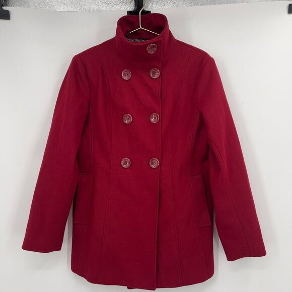 Steve Madden Red Wool Blend Double-Breasted Peacoat Jacket Women’s Size L - Picture 1 of 14